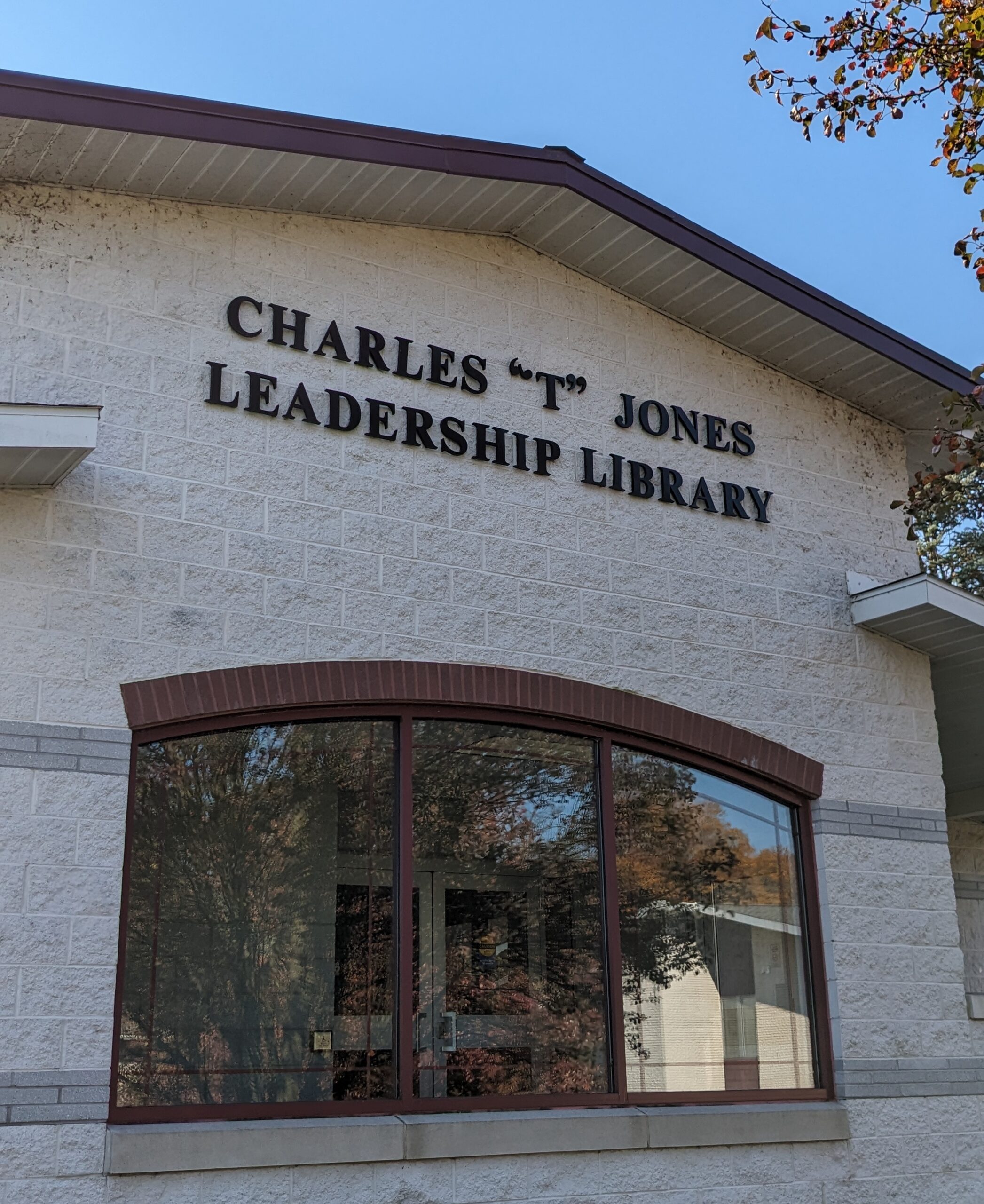 Exterior, mostly white, of the Charles "T" Jones Leadership Library at Central Penn College