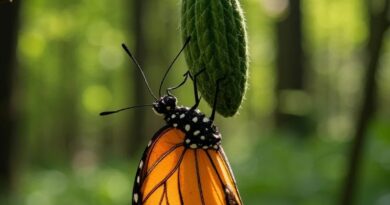 A monarch butterfly on a milkweed pod