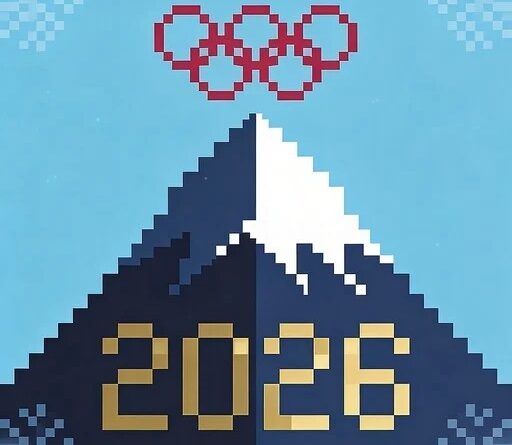 Lego-like logo of the 2026 Winter Olympic Games--ice-capped peak.