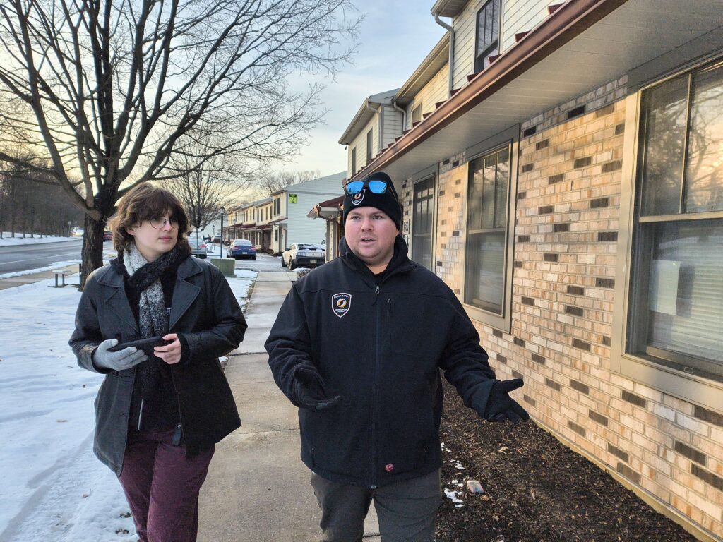 Our reporter and Central Penn public safety officer Trevor Mrakovich walking a patrol route on College Hill Road